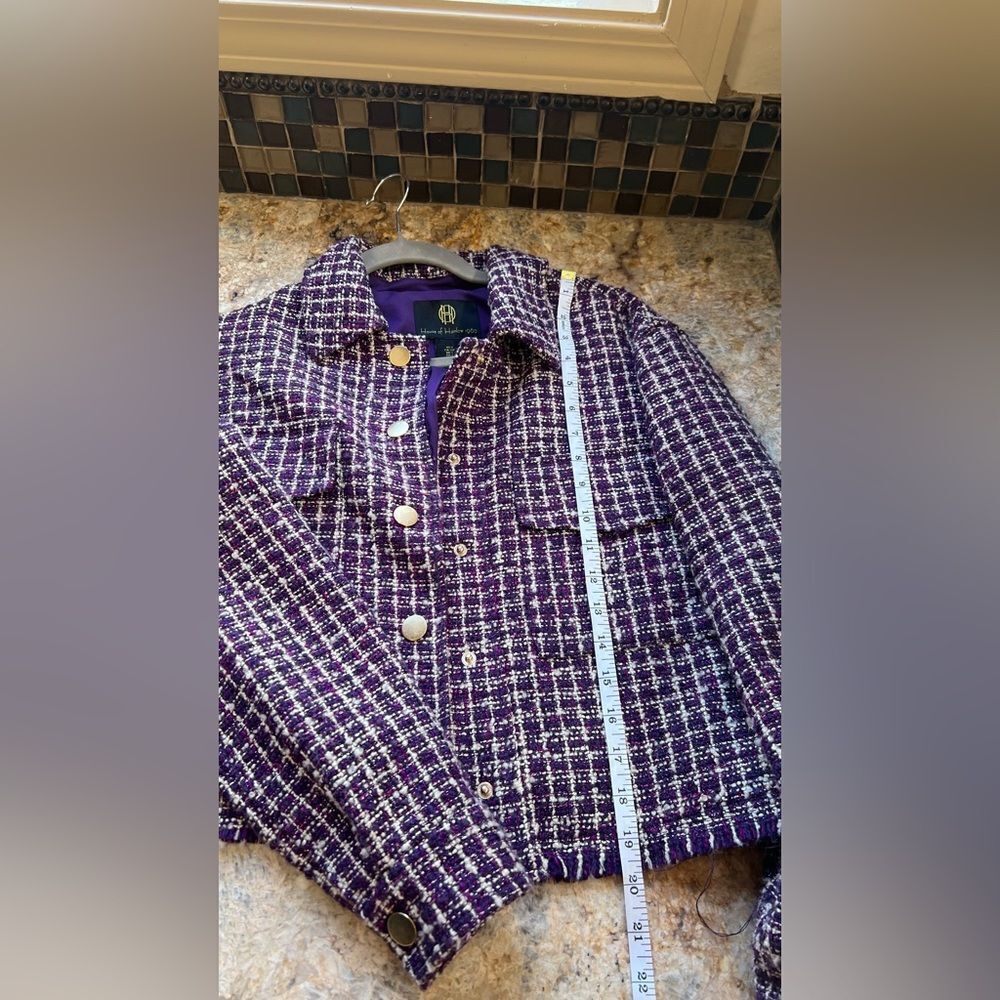 House of Harlow Purple Tweed Jacket with Gold Buttons - Picture 4 of 6